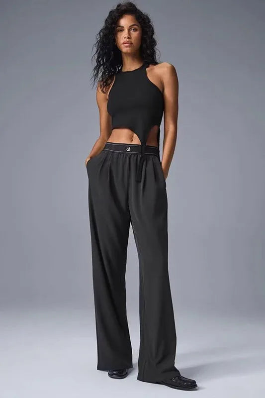 High-waisted women yoga casual straight leg casual pants Solid color high-grade sports casual yoga pants