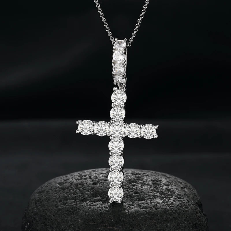 Classic Moissanite Cross Pendant Necklace for Women – Sterling Silver 0.5CT-G