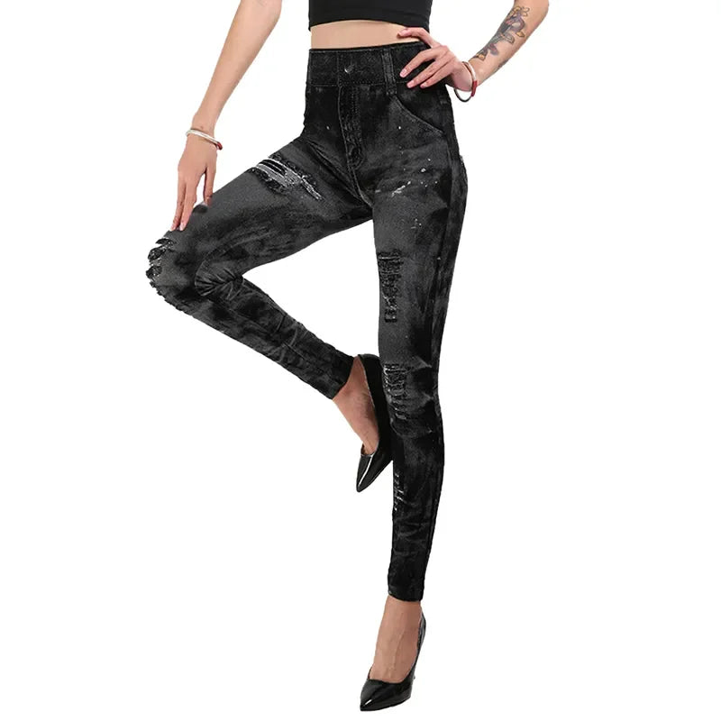 Women Imitation Jeans Stretch Leggings Fashion Sexy Slim Push Up Gym Leggings Causal Simple High Waist Streetwear Leggings