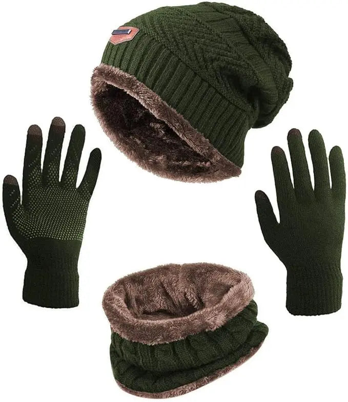 Winter Hat Scarf Gloves Slouchy Beanie Knit Skull Cap Touch Screen Mittens Circle Scarves for Women