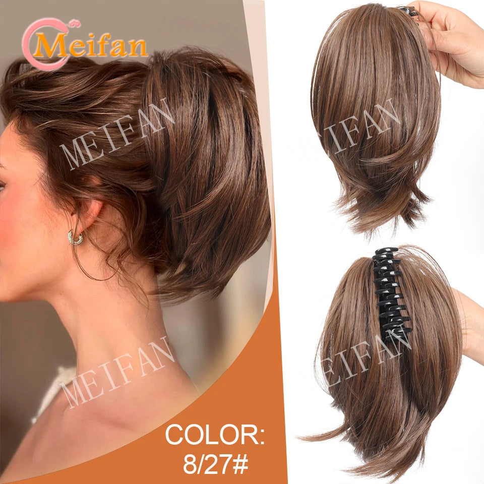Synthetic Straight Claw Clip Chignon Fluffy Donut Messy Hair Bun Clip in Hairtail Extensions Natural Hairpieces for Women