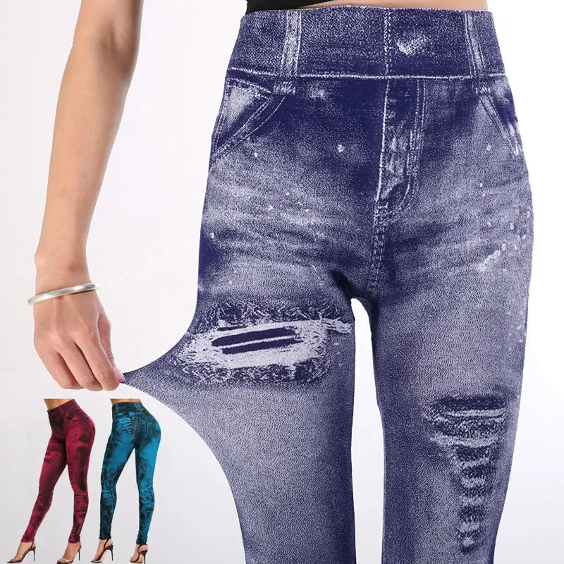Women Imitation Jeans Stretch Leggings Fashion Sexy Slim Push Up Gym Leggings Causal Simple High Waist Streetwear Leggings