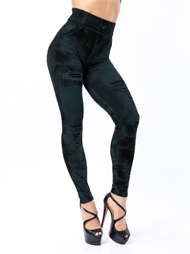Women Imitation Jeans Stretch Leggings Fashion Sexy Slim Push Up Gym Leggings Causal Simple High Waist Streetwear Leggings