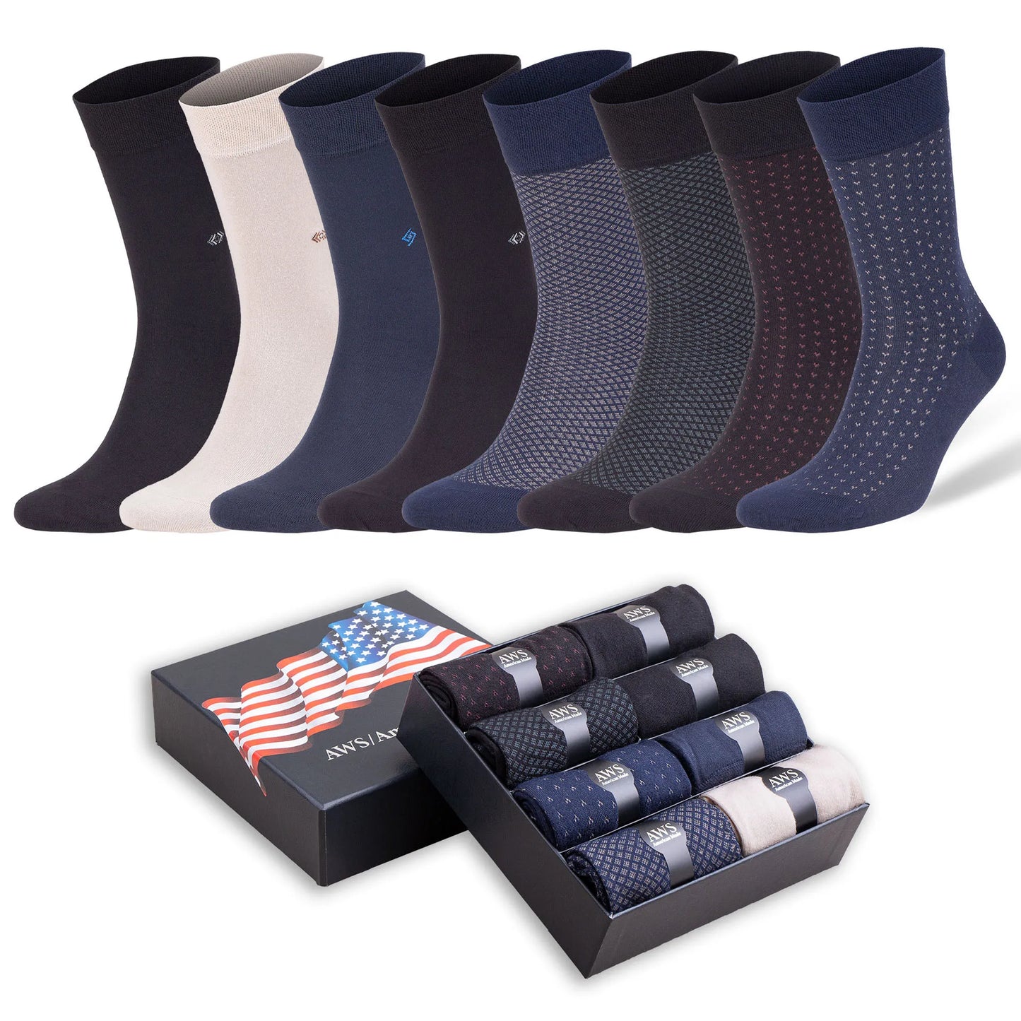 Luxury Bamboo Business Trouser Socks with Gift Box Premium 8 Pairs Shoe Size 8 to 11.5