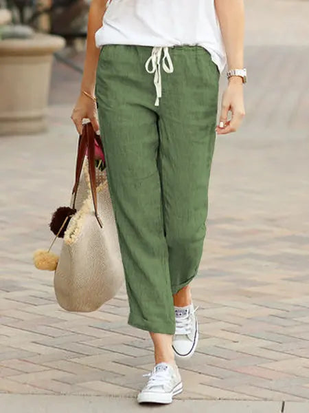 Cotton Women's Pants Drawstring Elastic Waist Casual Pants Female Loose Fashion Elegant Ladies