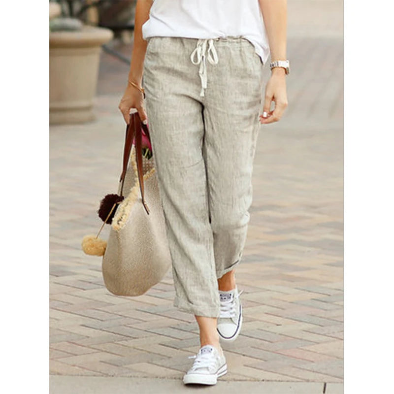 Cotton Women's Pants Drawstring Elastic Waist Casual Pants Female Loose Fashion Elegant Ladies