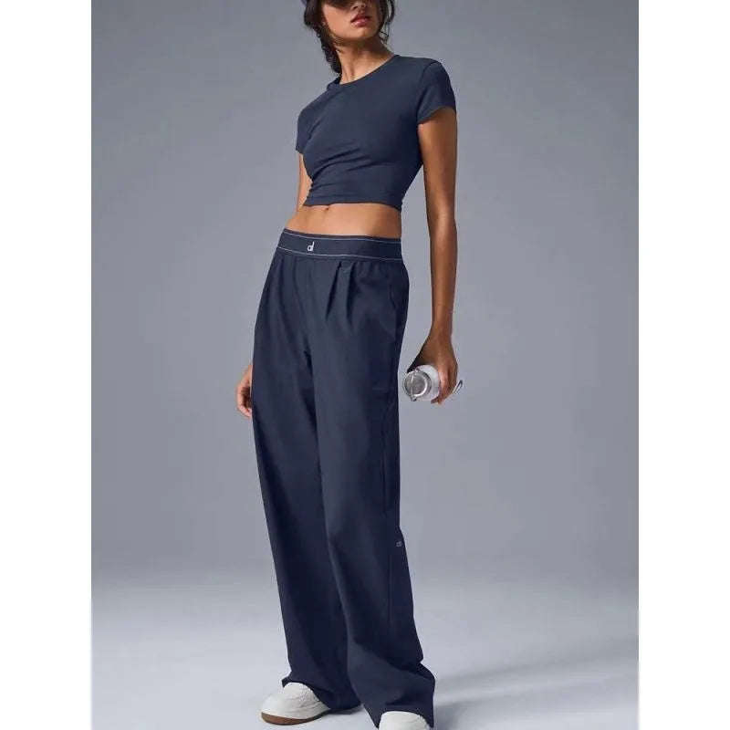 High-waisted women yoga casual straight leg casual pants Solid color high-grade sports casual yoga pants