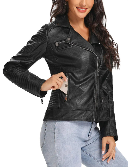 Faux Leather Jacket Black Motorcycle Moto Biker Short Coat