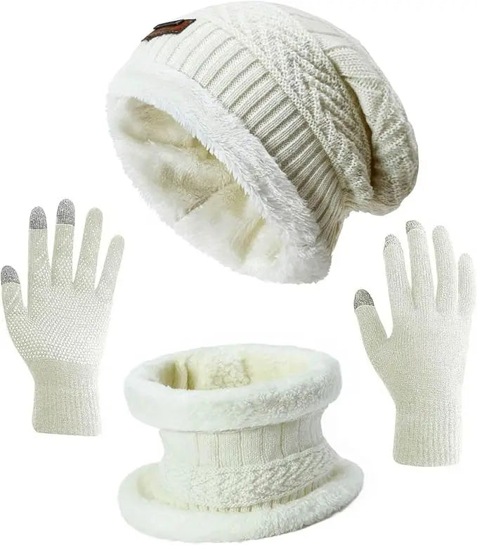 Winter Hat Scarf Gloves Slouchy Beanie Knit Skull Cap Touch Screen Mittens Circle Scarves for Women