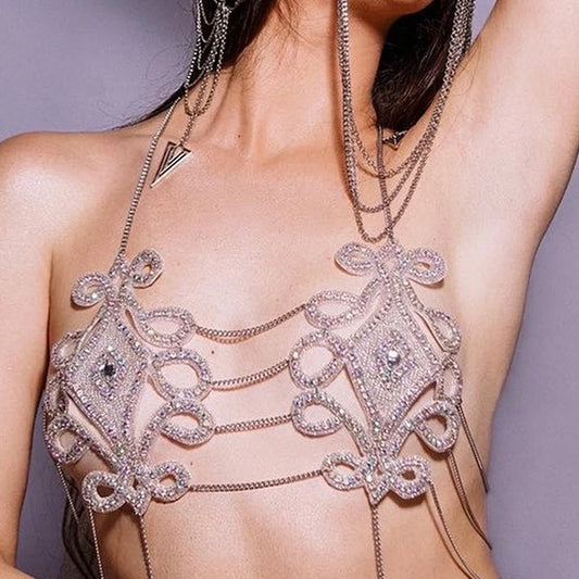 Rave Lingerie Crystal Bra Top  Sexy Jewelry Rhinestone Body Chain Harness