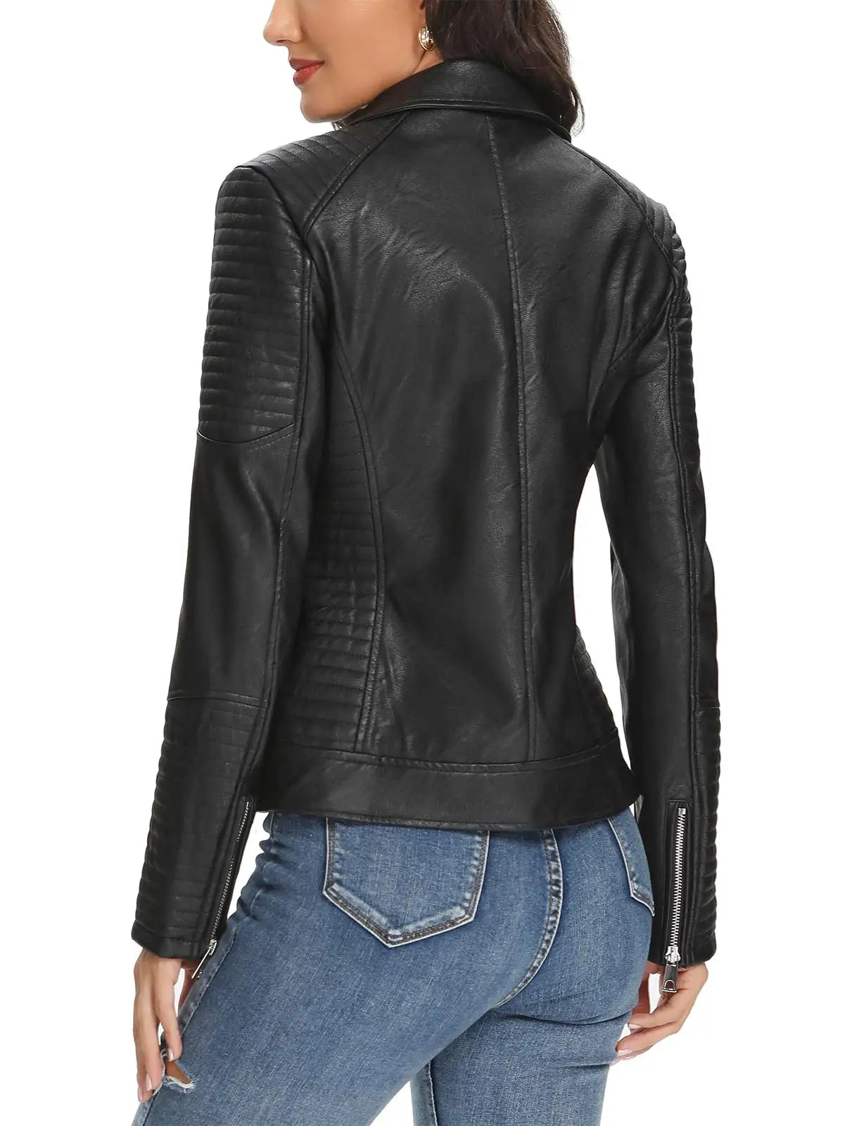Faux Leather Jacket Black Motorcycle Moto Biker Short Coat