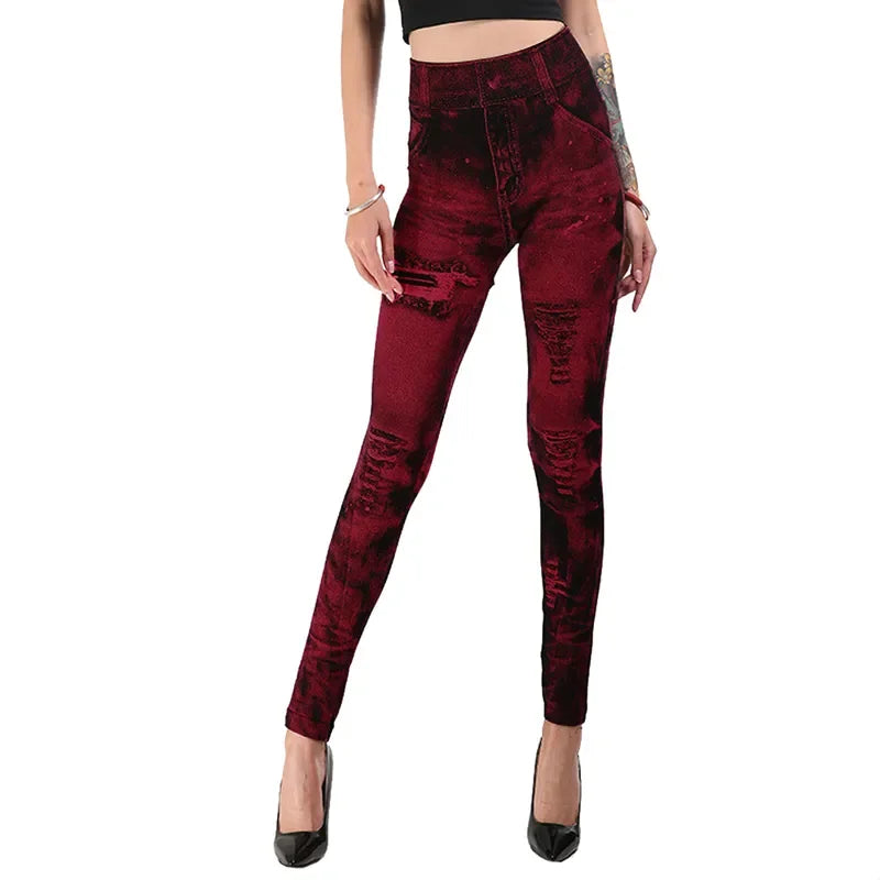 Women Imitation Jeans Stretch Leggings Fashion Sexy Slim Push Up Gym Leggings Causal Simple High Waist Streetwear Leggings
