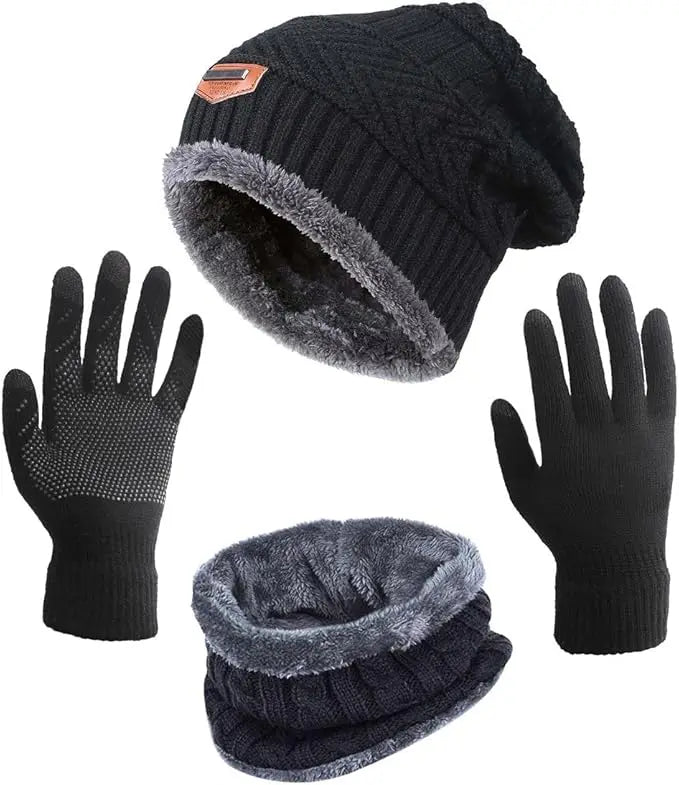 Winter Hat Scarf Gloves Slouchy Beanie Knit Skull Cap Touch Screen Mittens Circle Scarves for Women