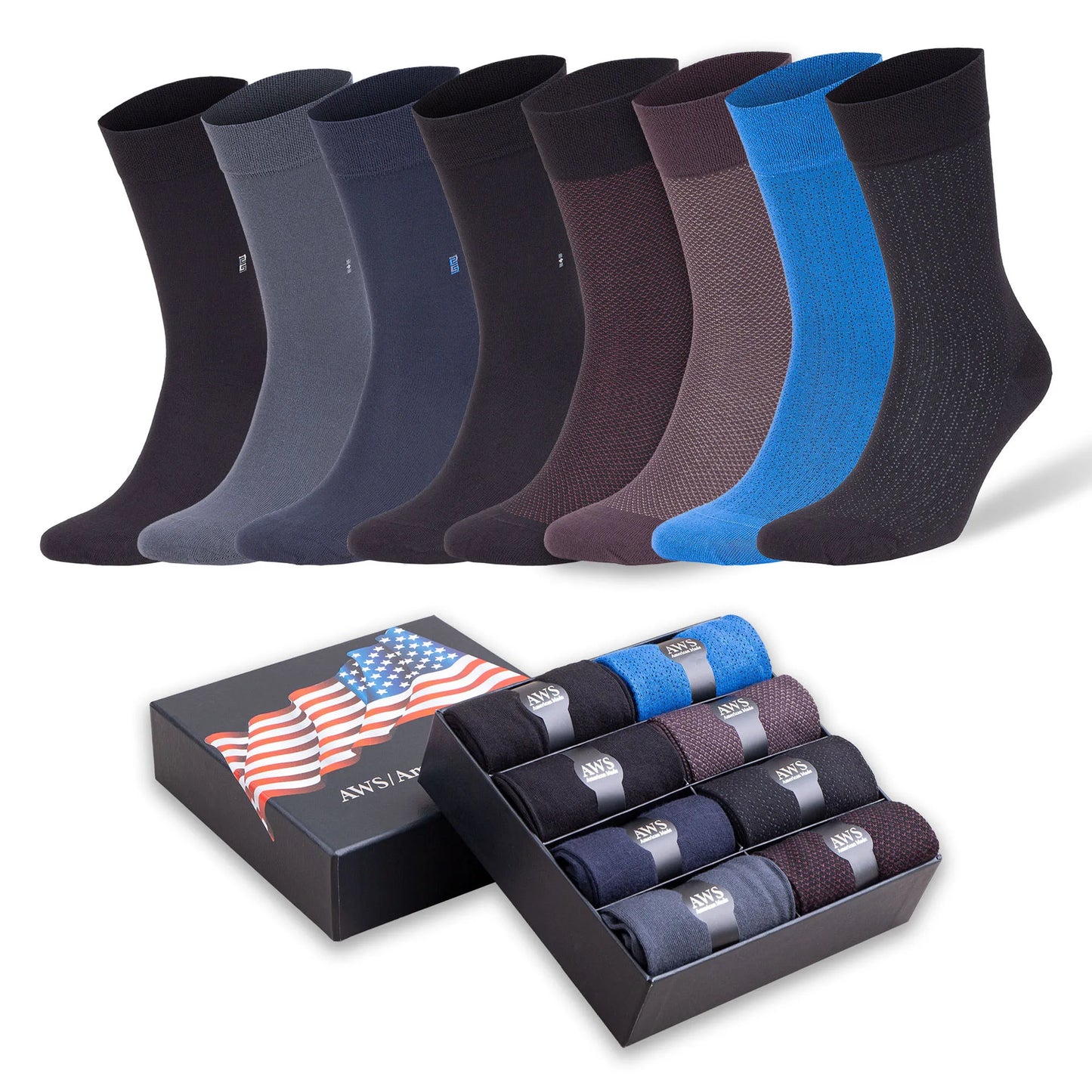 Luxury Bamboo Business Trouser Socks with Gift Box Premium 8 Pairs Shoe Size 8 to 11.5