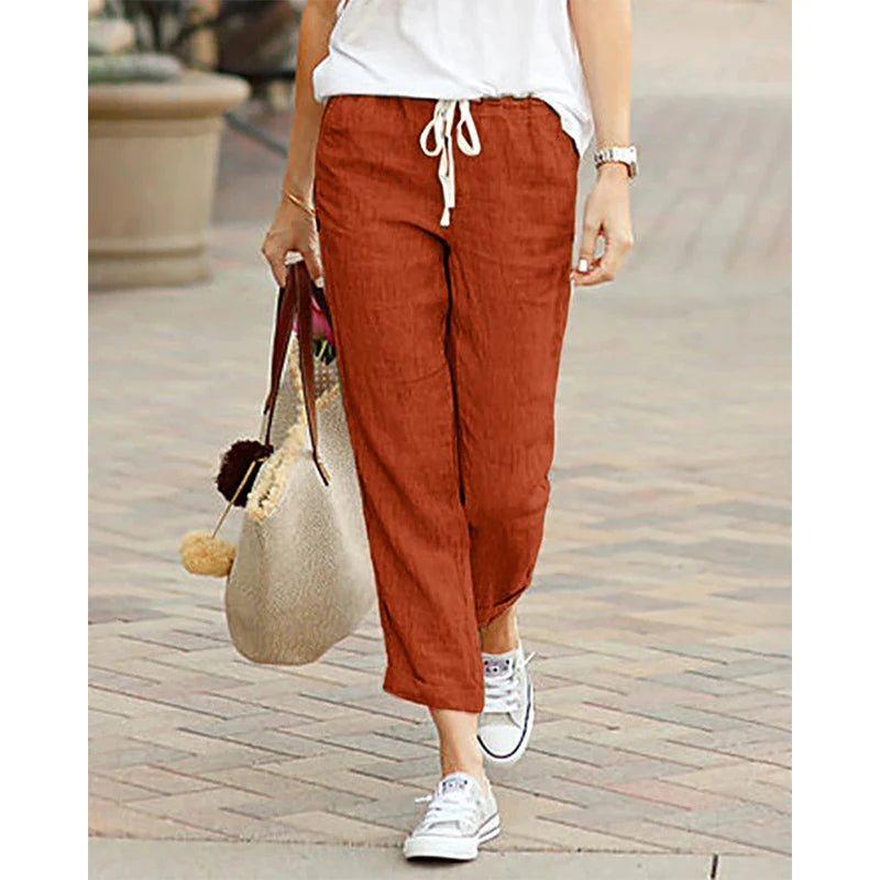 Cotton Women's Pants Drawstring Elastic Waist Casual Pants Female Loose Fashion Elegant Ladies