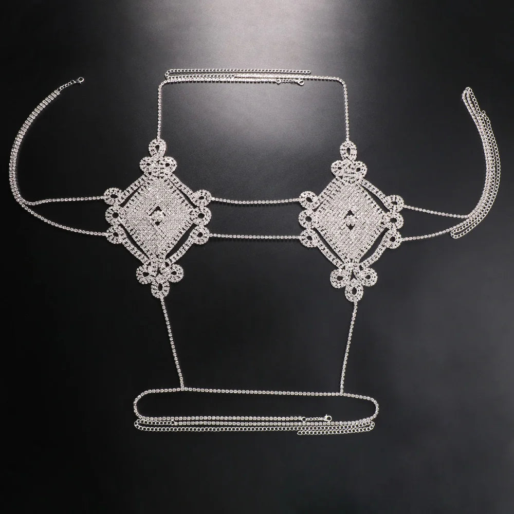 Rave Lingerie Crystal Bra Top  Sexy Jewelry Rhinestone Body Chain Harness