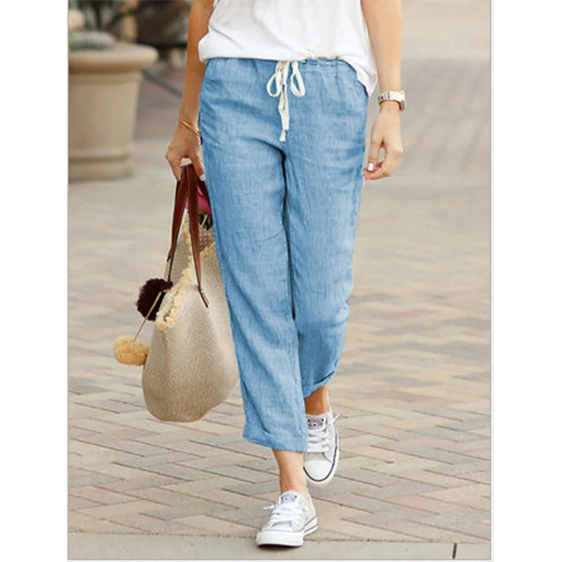 Cotton Women's Pants Drawstring Elastic Waist Casual Pants Female Loose Fashion Elegant Ladies