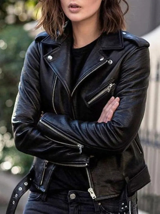 Faux Leather Jacket Black Motorcycle Moto Biker Short Coat