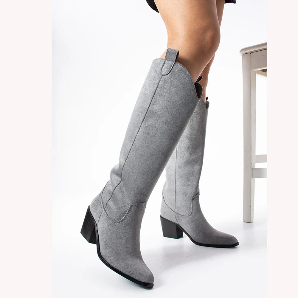Brown Cowboy Boots Knee High  Fashion Long Tall Boot