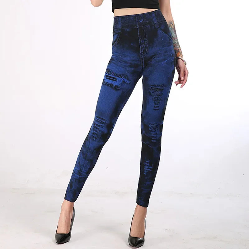 Women Imitation Jeans Stretch Leggings Fashion Sexy Slim Push Up Gym Leggings Causal Simple High Waist Streetwear Leggings