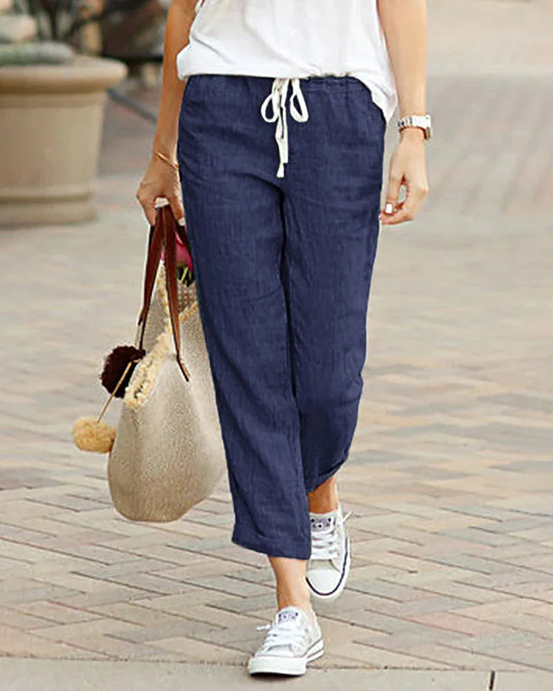 Cotton Women's Pants Drawstring Elastic Waist Casual Pants Female Loose Fashion Elegant Ladies