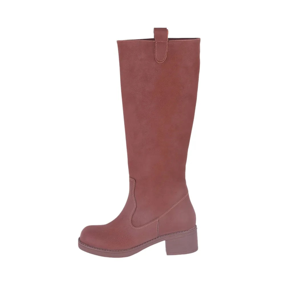 Round Toe Boots  Knee High Block Heel Boots Square Toe Slip On Fashion