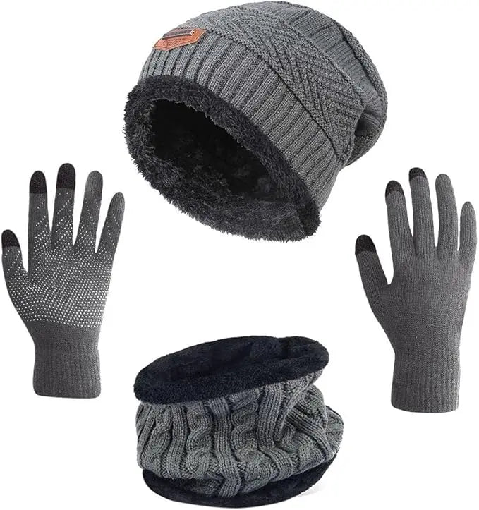 Winter Hat Scarf Gloves Slouchy Beanie Knit Skull Cap Touch Screen Mittens Circle Scarves for Women