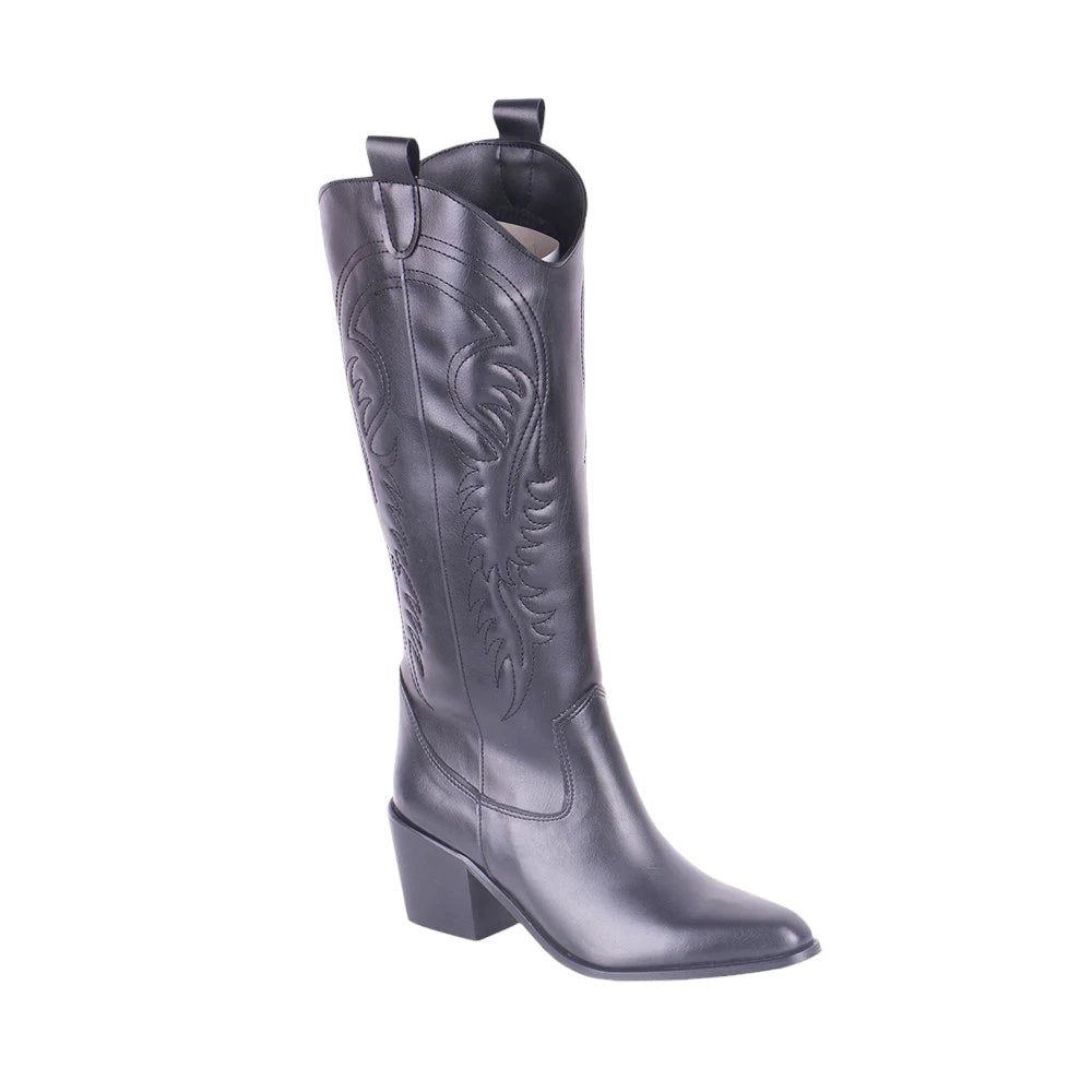Chunky Heels Trendy Cowboy Mid Calf Boots Casual Shoes Cowgirls Western Boots Embroidery