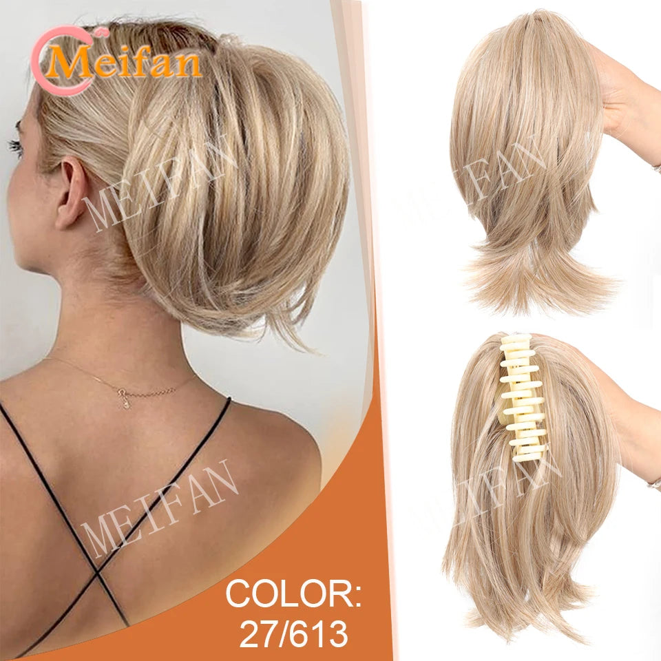 Synthetic Straight Claw Clip Chignon Fluffy Donut Messy Hair Bun Clip in Hairtail Extensions Natural Hairpieces for Women