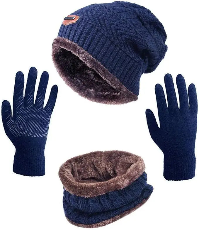 Winter Hat Scarf Gloves Slouchy Beanie Knit Skull Cap Touch Screen Mittens Circle Scarves for Women