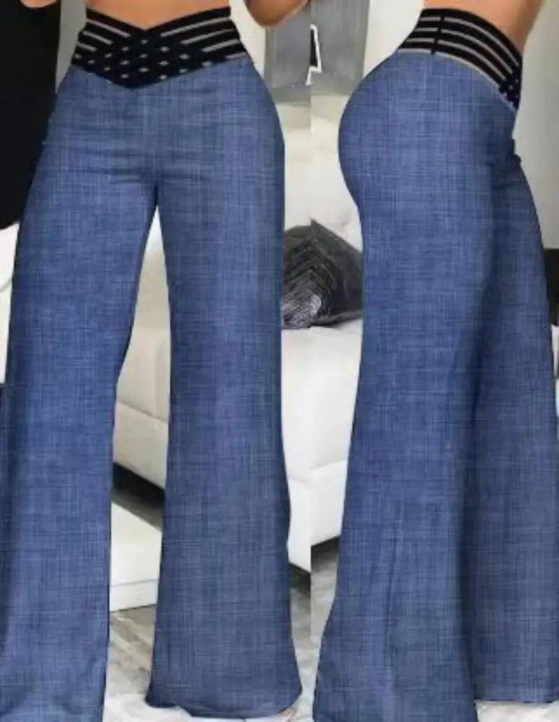 High Waist Solid Color Wide Leg Pants Summer Chic Loose Elegant Metal Flared Pant Office Straight Women Trousers