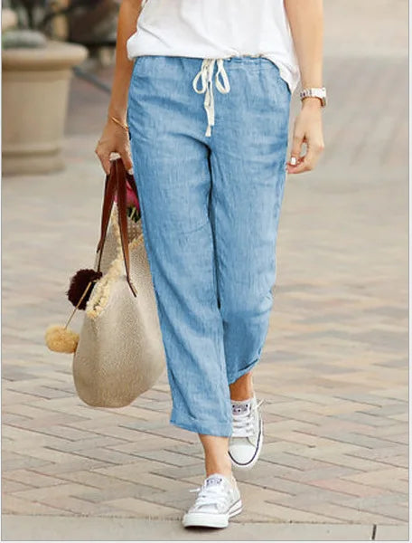 Cotton Women's Pants Drawstring Elastic Waist Casual Pants Female Loose Fashion Elegant Ladies