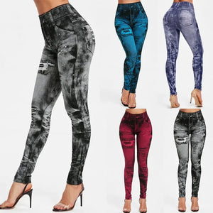 Women Imitation Jeans Stretch Leggings Fashion Sexy Slim Push Up Gym Leggings Causal Simple High Waist Streetwear Leggings