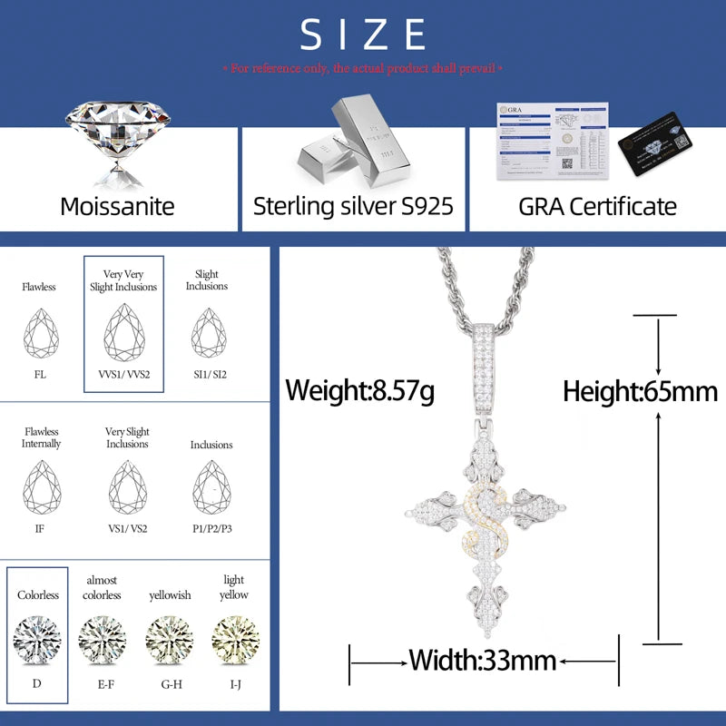 S925 Moissanite Pendant Necklace – Iced Out Cuban Pendant, Silver/White Gold, 3/3mm Steel Rope Chain, 20in