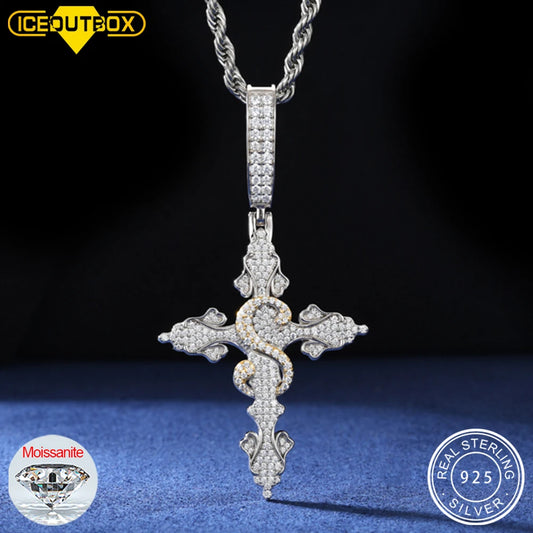 S925 Moissanite Pendant Necklace – Iced Out Cuban Pendant, Silver/White Gold, 3/3mm Steel Rope Chain, 20in