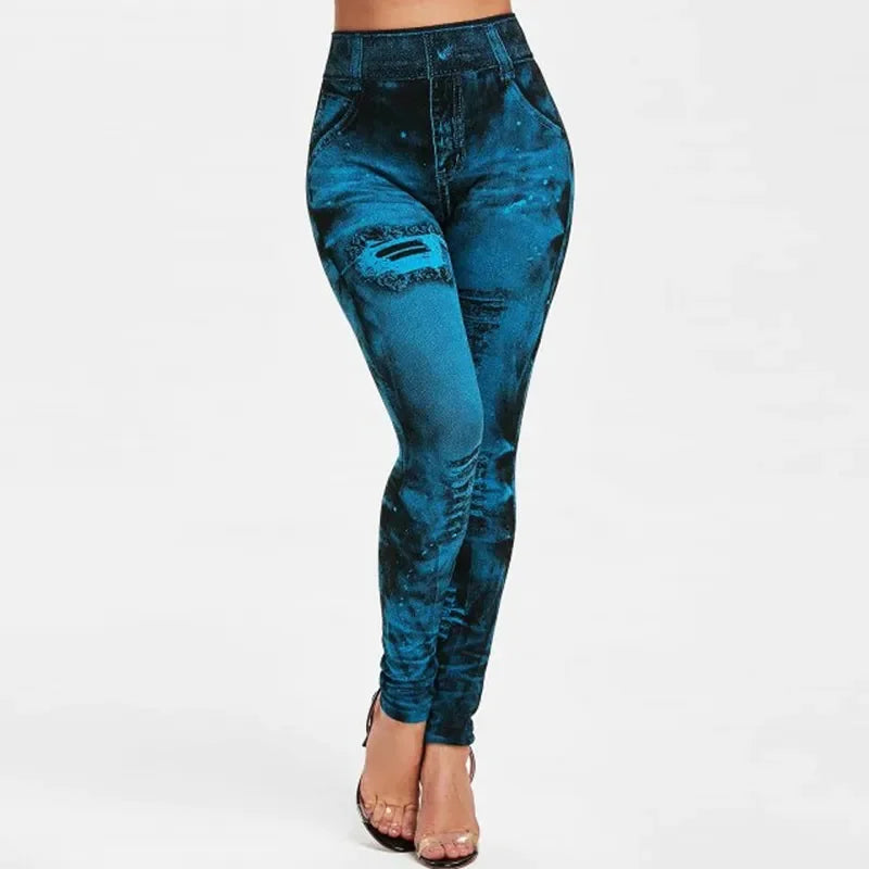 Women Imitation Jeans Stretch Leggings Fashion Sexy Slim Push Up Gym Leggings Causal Simple High Waist Streetwear Leggings