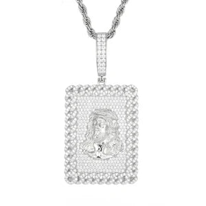 S925 Moissanite Pendant Necklace – Iced Out Cuban Pendant, Silver/White Gold, 3/3mm Steel Rope Chain, 20in