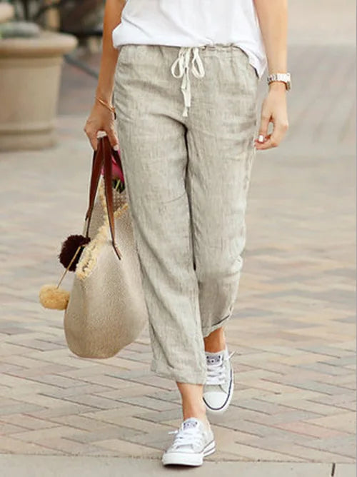 Cotton Women's Pants Drawstring Elastic Waist Casual Pants Female Loose Fashion Elegant Ladies