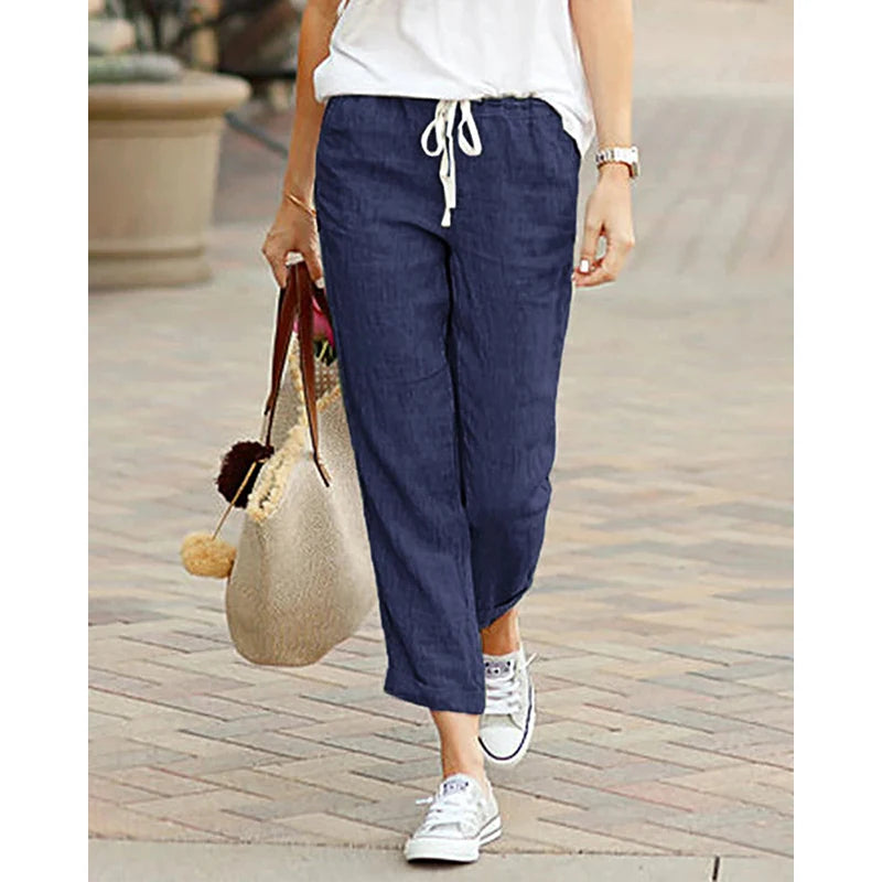 Cotton Women's Pants Drawstring Elastic Waist Casual Pants Female Loose Fashion Elegant Ladies