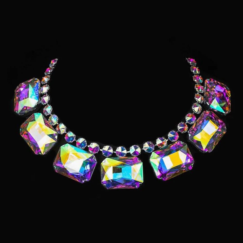 Dramatic Brightly Colored Crystal Necklace Earring Set  Extra Large Crystal