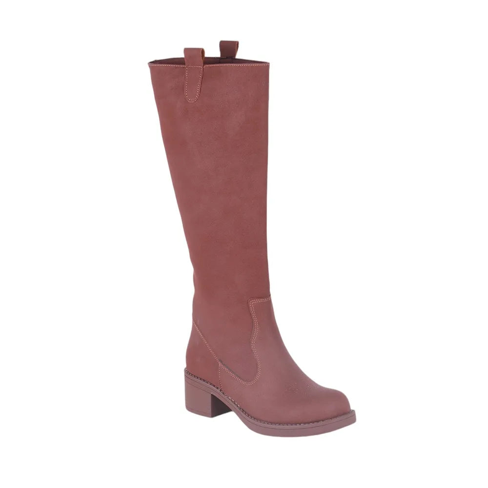 Round Toe Boots  Knee High Block Heel Boots Square Toe Slip On Fashion