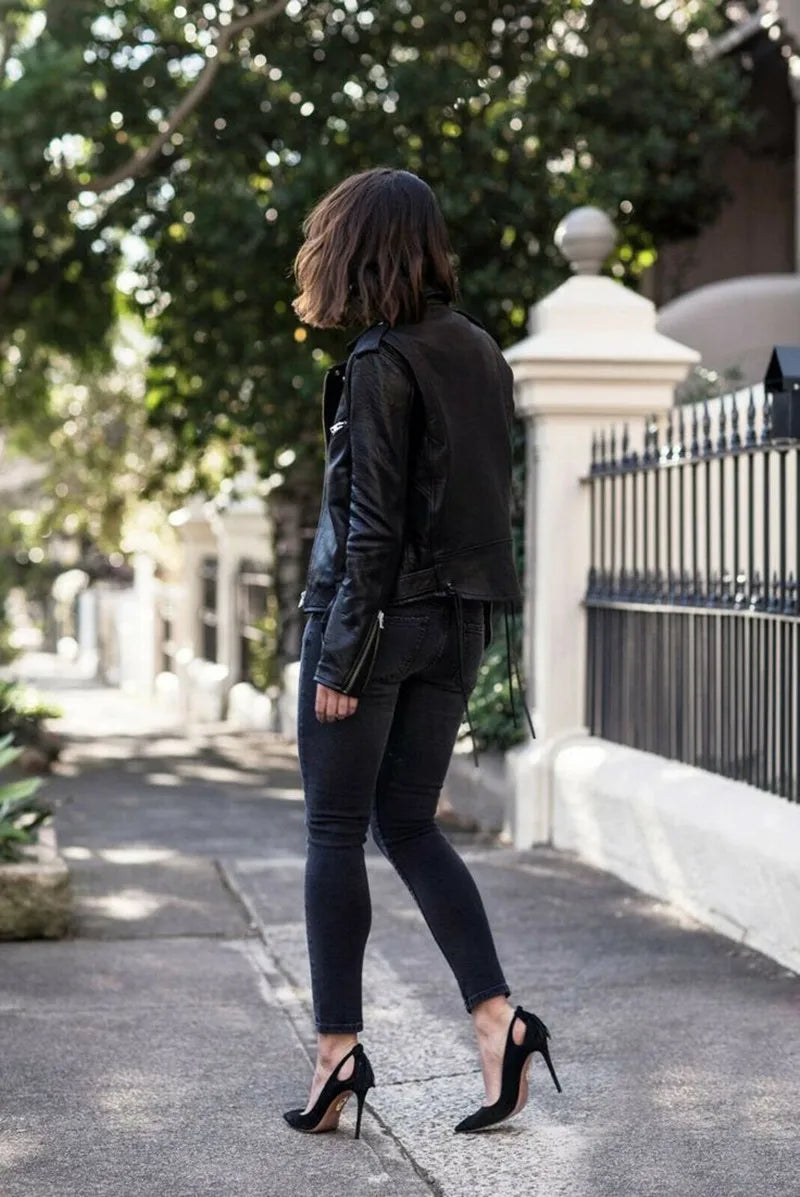 Faux Leather Jacket Black Motorcycle Moto Biker Short Coat