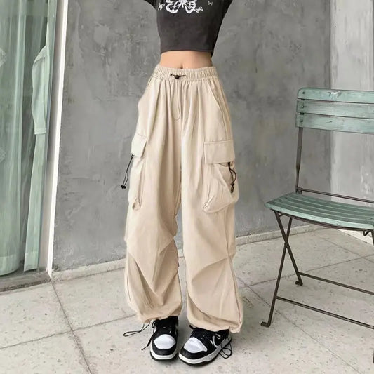 Casual Joggers Tech Pants Solid Low Waist Pants Drawstring Wide Leg Baggy Trousers Streetwear Oversize Sweatpants