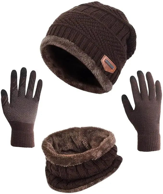 Winter Hat Scarf Gloves Slouchy Beanie Knit Skull Cap Touch Screen Mittens Circle Scarves for Women