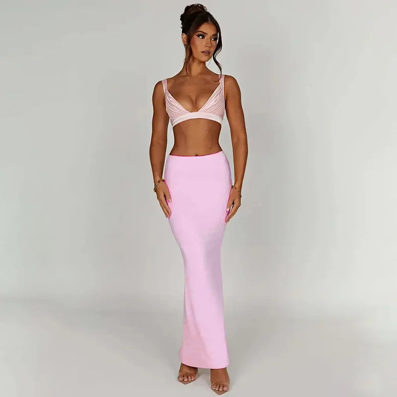 Elegant Black Trumpet Skirt Slim High Waist Office Long