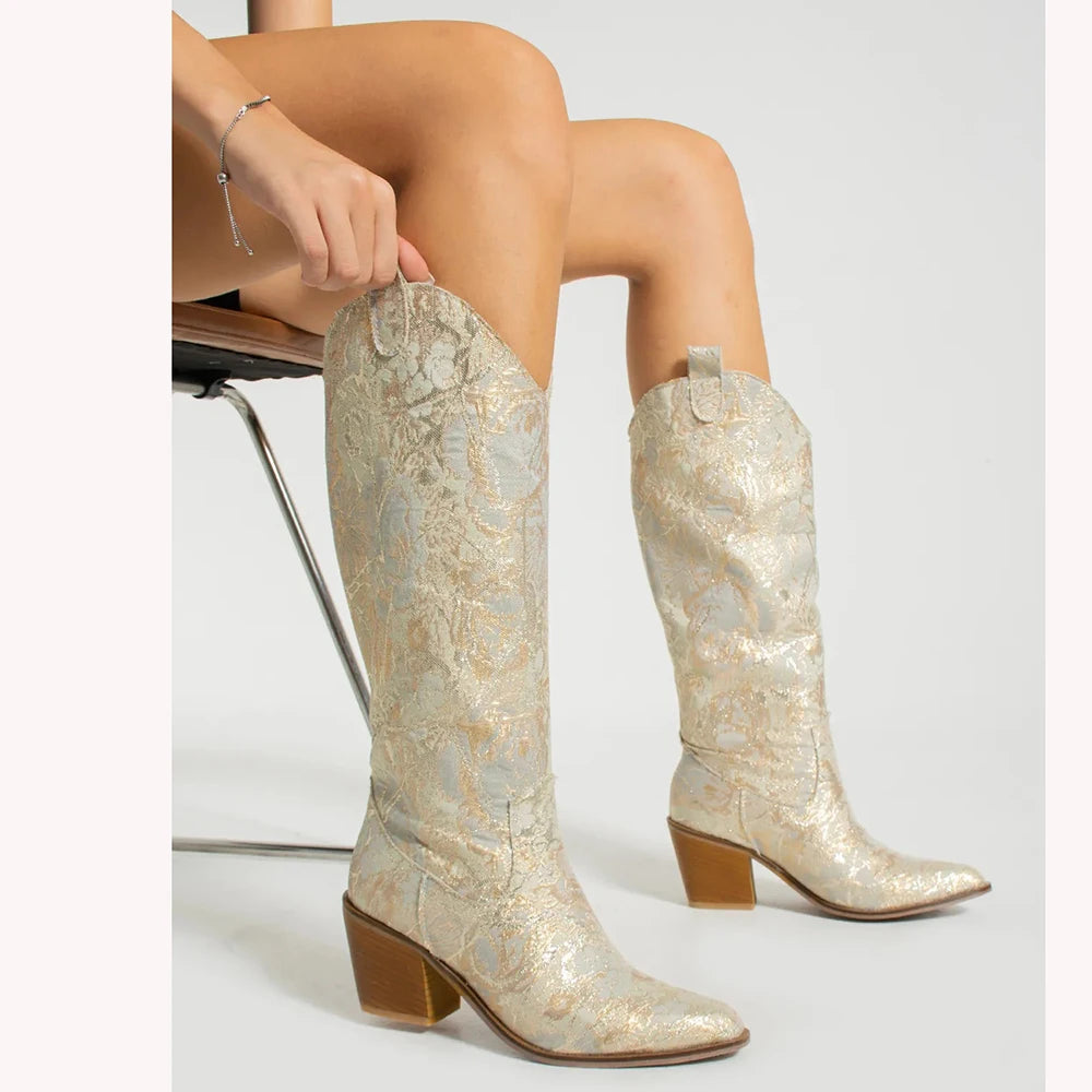 Colorful Cowboy Boots  Knee High Low Heel Boots
