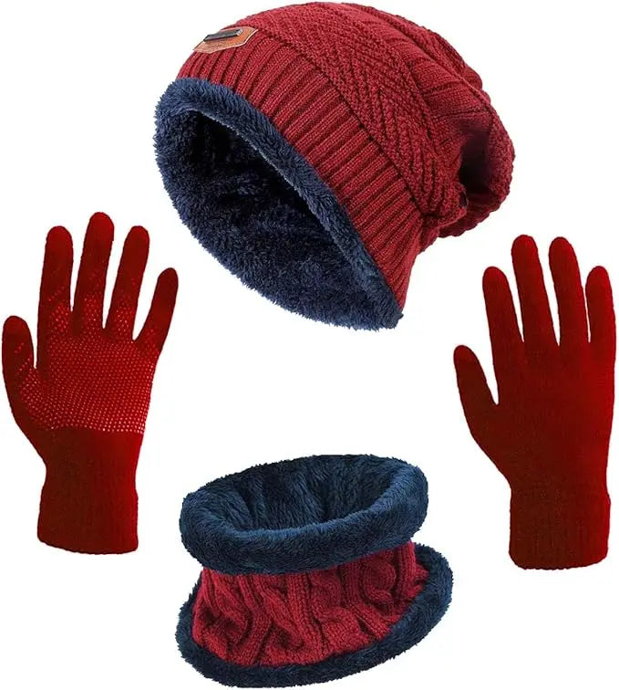 Winter Hat Scarf Gloves Slouchy Beanie Knit Skull Cap Touch Screen Mittens Circle Scarves for Women