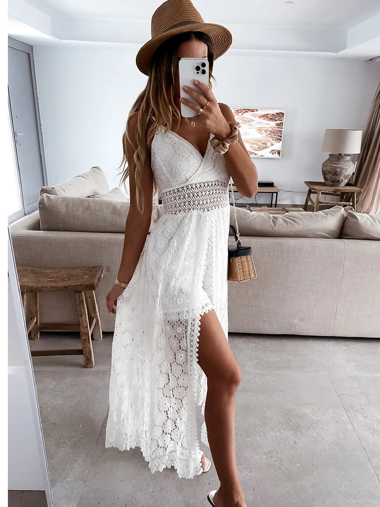 V-neck Thin Straps Jumpsuit For Women  Sexy Smocking Beach  Maxi Slip Dress Built-in Shorts