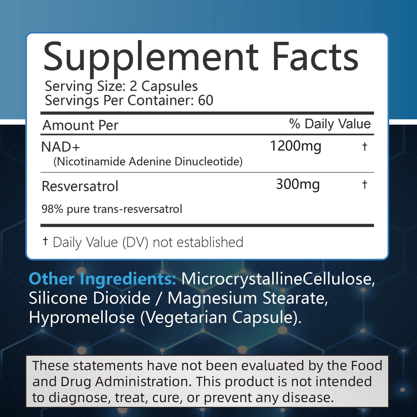 NAD+Supplements - with Reservatrol - Natural Energy Supplement, Support Cell Health, Anti-aging, Enhance Immunity - 120 Capsules