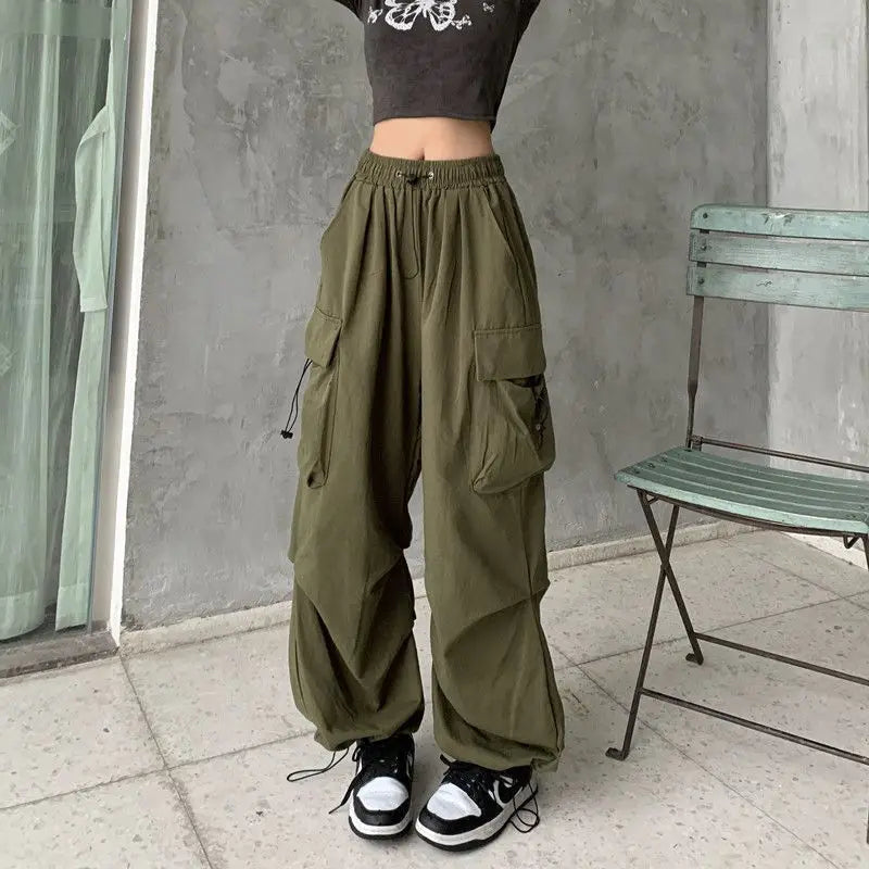 Casual Joggers Tech Pants Solid Low Waist Pants Drawstring Wide Leg Baggy Trousers Streetwear Oversize Sweatpants
